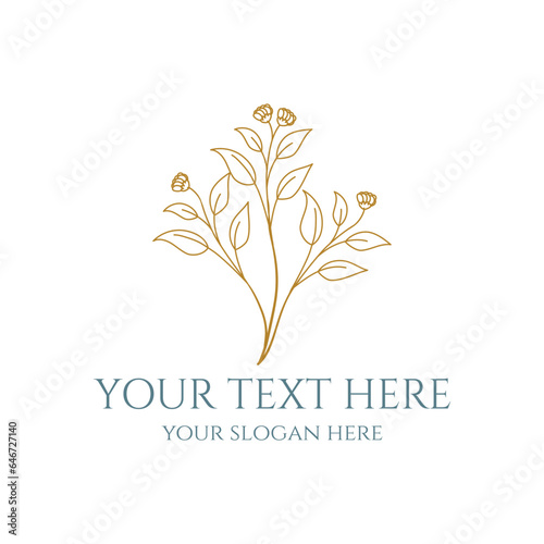 Elegant Golden Floral Decoration Element for Beauty Nature Spa or Wedding Icon Illustration