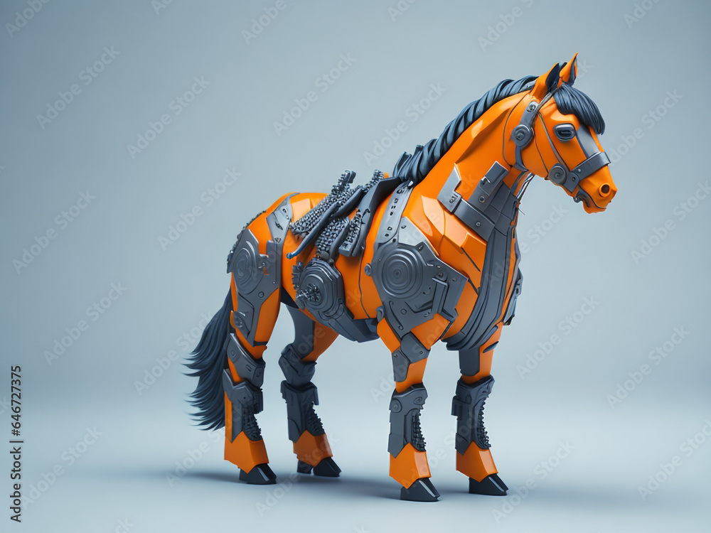 futuristic horse wearing an orange cyberpunk armor futuristic horse wearing an orange cyberpunk armor