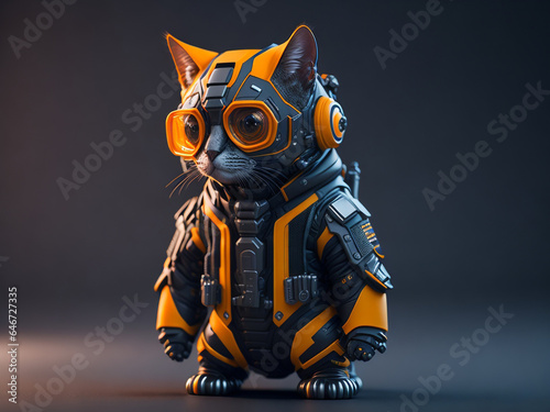 futuristic cat wearing an orange cyberpunk jacket