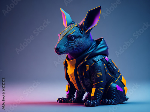 futuristic kangaroo wearing a cyberpunk jacket in neon colors