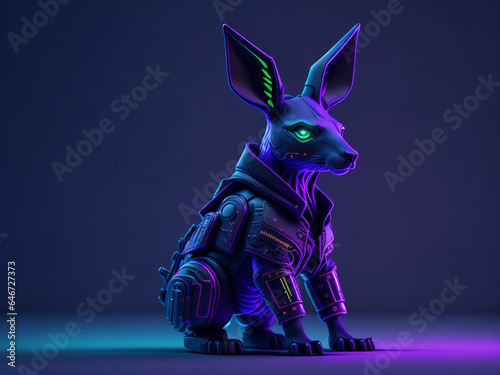 futuristic kangaroo wearing a cyberpunk jacket in neon colors