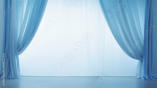 delicate soft color blue curtains  window decoration made of fabric  decor  beautiful interior podium pastel shades