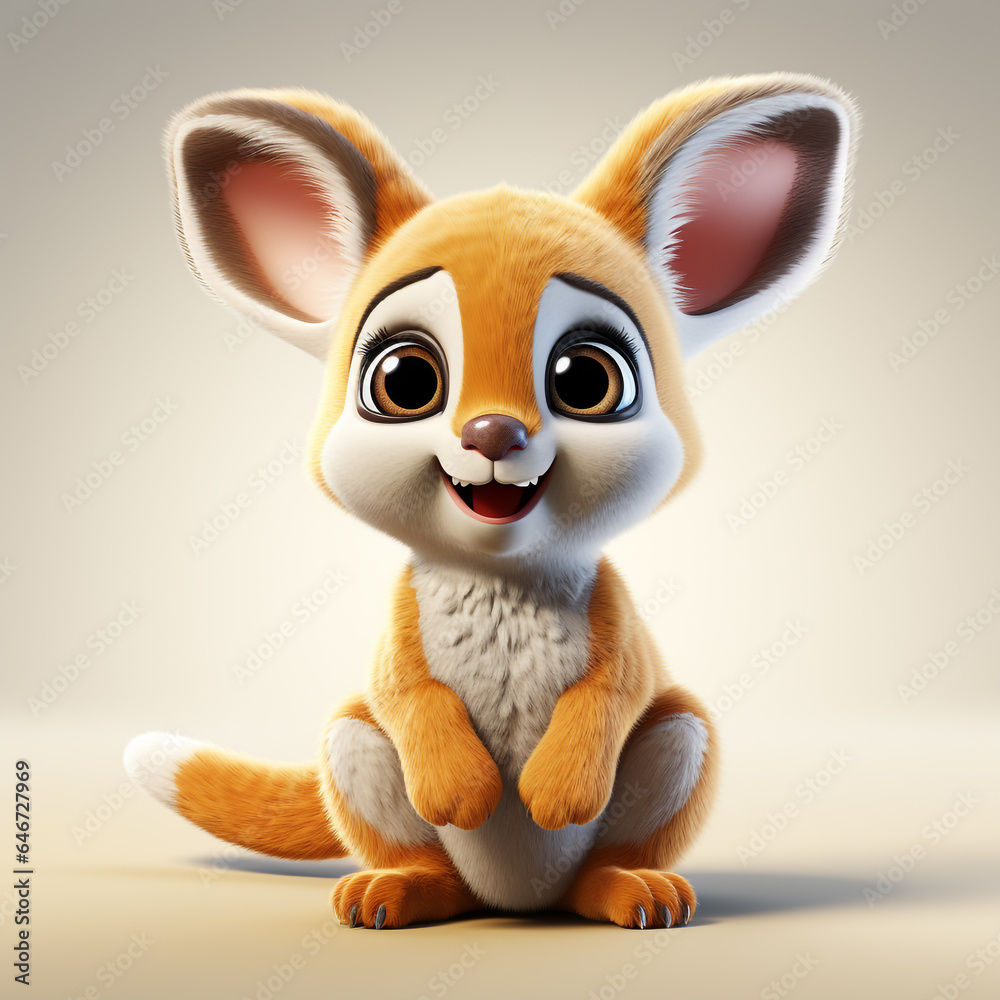 Fototapeta premium 3d cartoon cute brown kangaroo