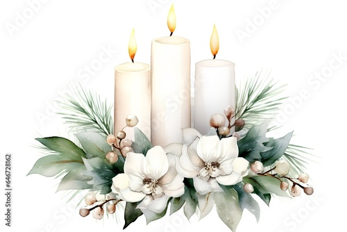 Beautiful vector image with nice watercolor candles and flowers on white background