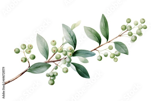 Olive branch with green olives. Hand drawn watercolor illustration