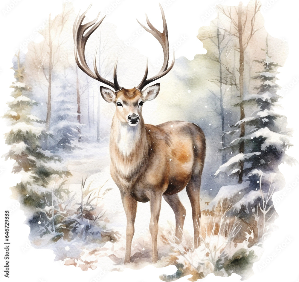 Winter forest watercolour illustration created with Generative AI technology Winter forest watercolour illustration created with Generative AI technology
