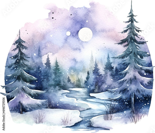 Winter forest watercolour illustration created with Generative AI technology