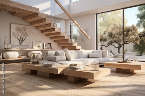 modern luxury upstairs landing with light natural materials