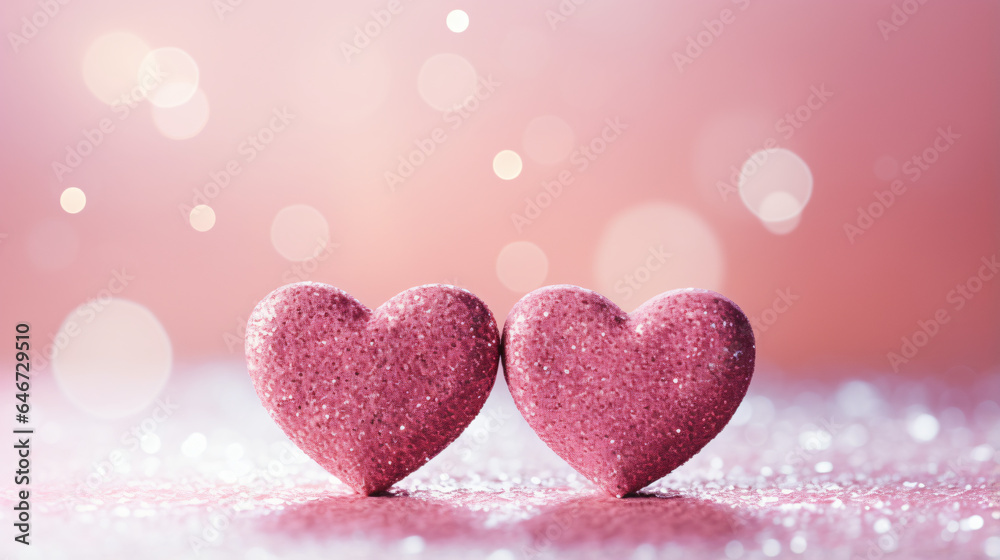 Two Hearts On Pink Glitter