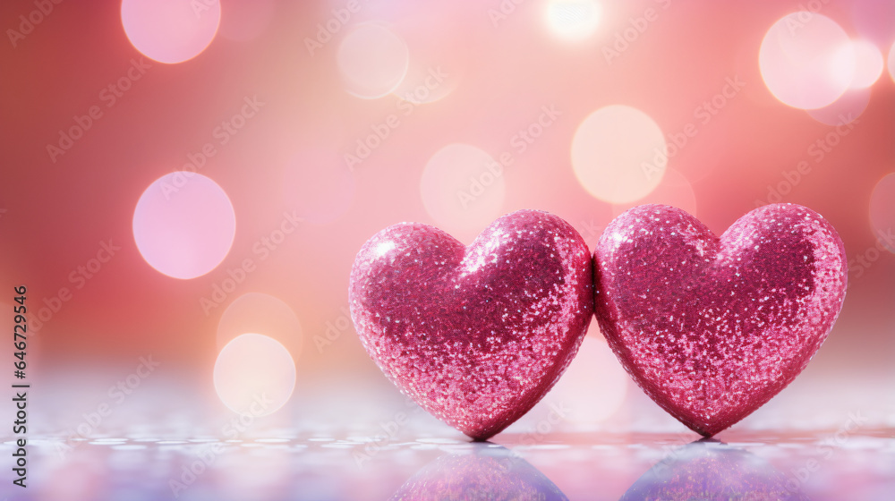 Two Hearts On Pink Glitter