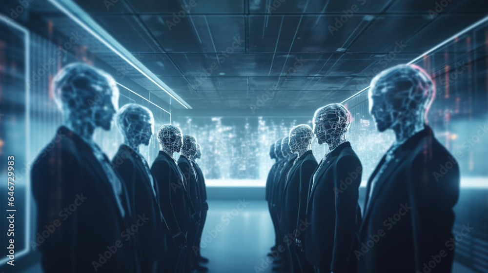Fototapeta premium Sztuczna inteligencja w korporacji, praca przyszłości, cyfrowa transformacja - Artificial intelligence in the corporation, the job of the future, digital transformation - AI Generated