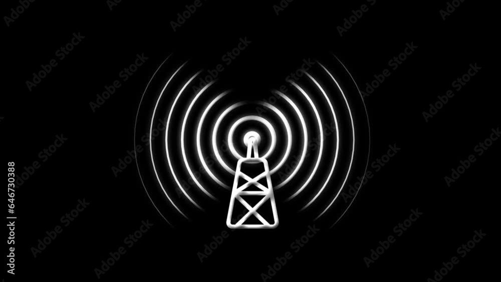 Radio waves icon animation on black background. Radio waves icon animation on black background.