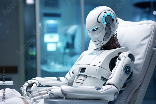 Android robot assistant in operation room, made check up health, sci-fi  robotic innovation hospital , smart technology, AI Generative..