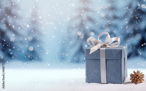 Snowy mockup background with gift box for christmas advertising. Xmas winter background with space for text © Giordano Aita
