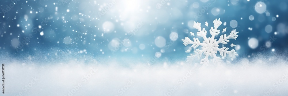 Snowflake on snow.Winter holidays background. 