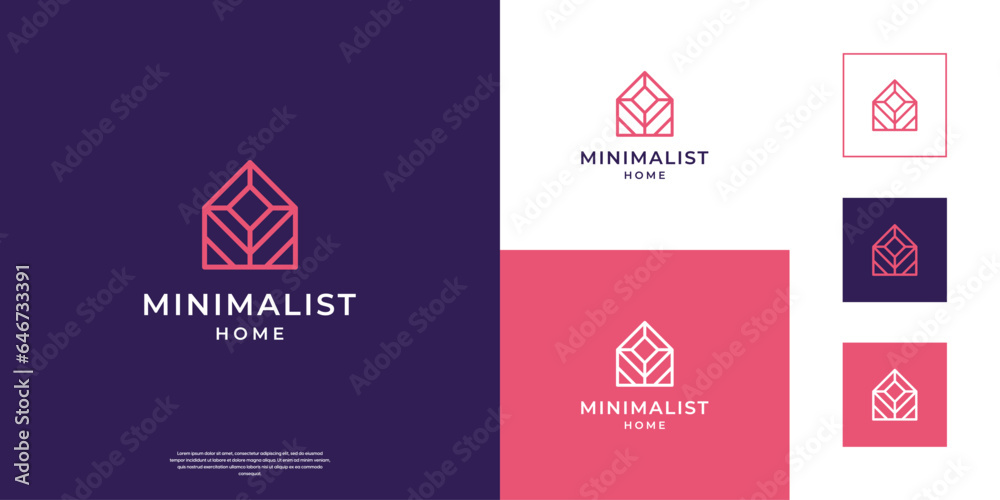 Fototapeta premium Minimalist house logo real estate. Line art home logo vector