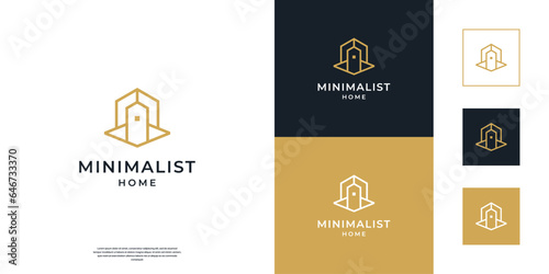 Minimalist elegant home property logo. Abstract building real estate line art vector icon
