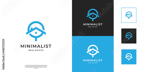 Abstract home find real estate logo. Minimalist house building symbol vector