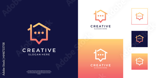 Minimalist home chat logo design. Simple real estate property logo template