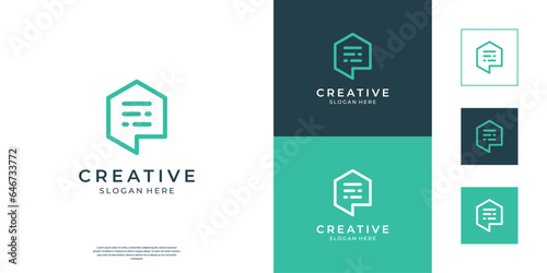 Minimalist home chat logo design. Simple real estate property logo template