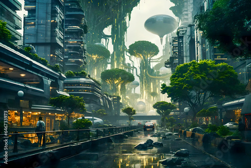 The city of the future with green spaces, tall houses and fantastic technologies, as well as concern for the environment