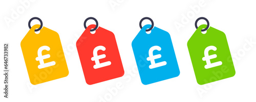 Colorful Set of Pound Sterling Sale Tag Labels