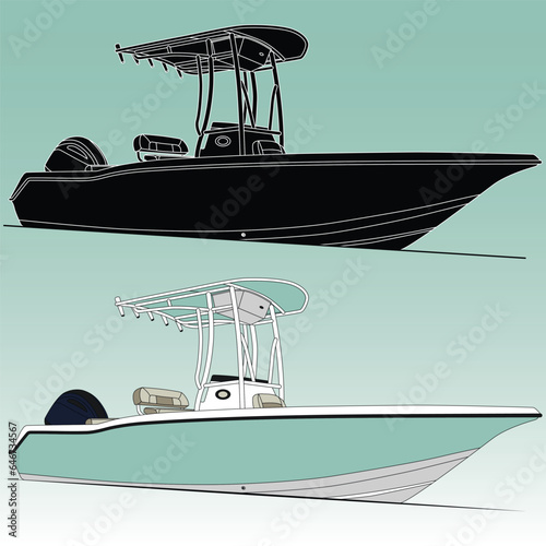 Fishing boat one color and vector illustration