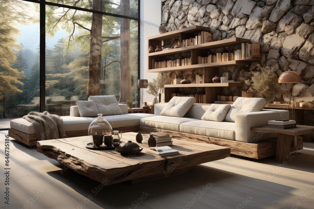 modern minimalist living room with light natural materials