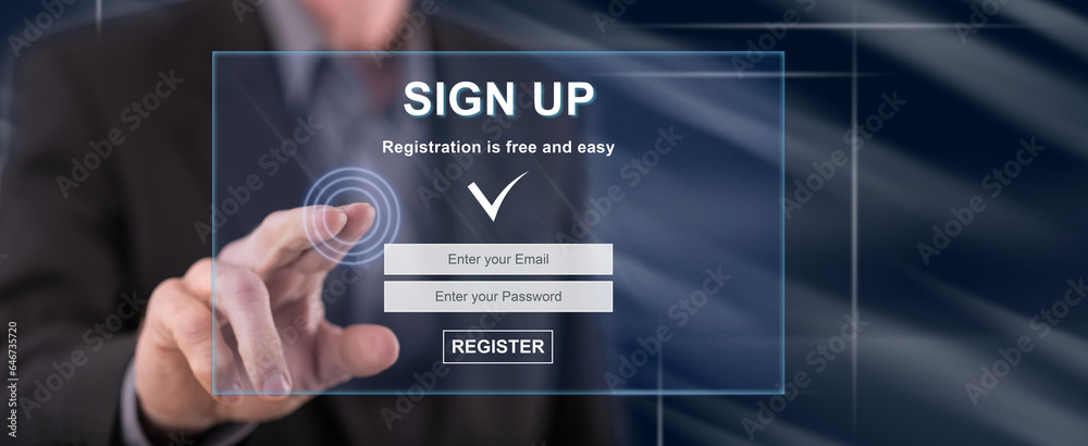 Man touching a signup concept Man touching a signup concept