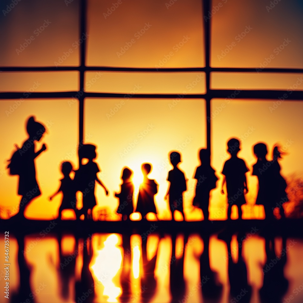School with kids silhouettes School with kids silhouettes