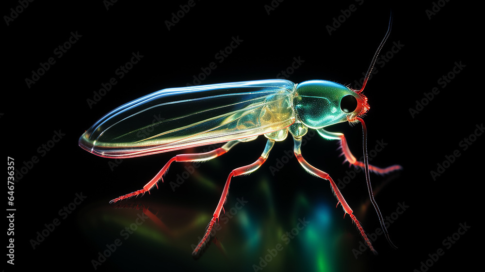 fantastic macro insect invented isolated on a black background, glowing transparent unusual creature generated fantastic macro insect invented isolated on a black background, glowing transparent unusual creature generated