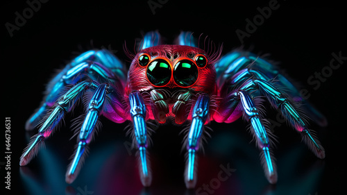 spider macro luminous fluorescent fictional computer graphics generated on a black background