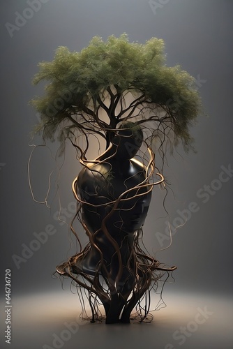 Metaphorical Transformation: Man to Tree - Surreal Vector Art, Growth and Change, Nature Metaphor, Abstract Concep photo