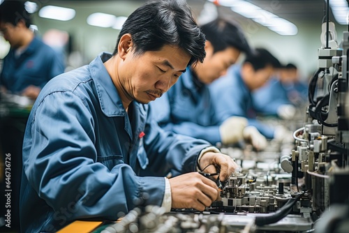 manufacturing process in a Chinese modern factory, including assembly lines, quality control, Generated with AI © Chanwit