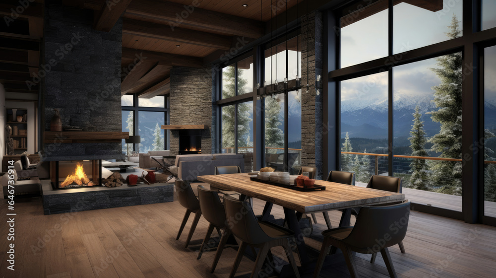 Dining room in a mountain lodge