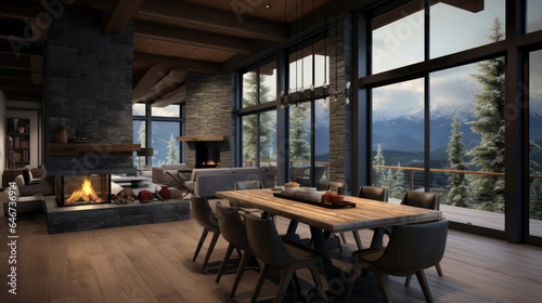 Dining room in a mountain lodge