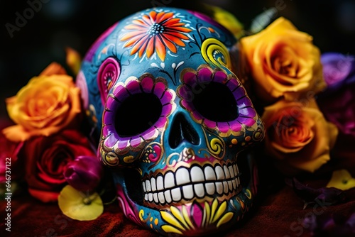 Dia de los Muertos Day of the Dead concept Mexican skull with flowers © smoke