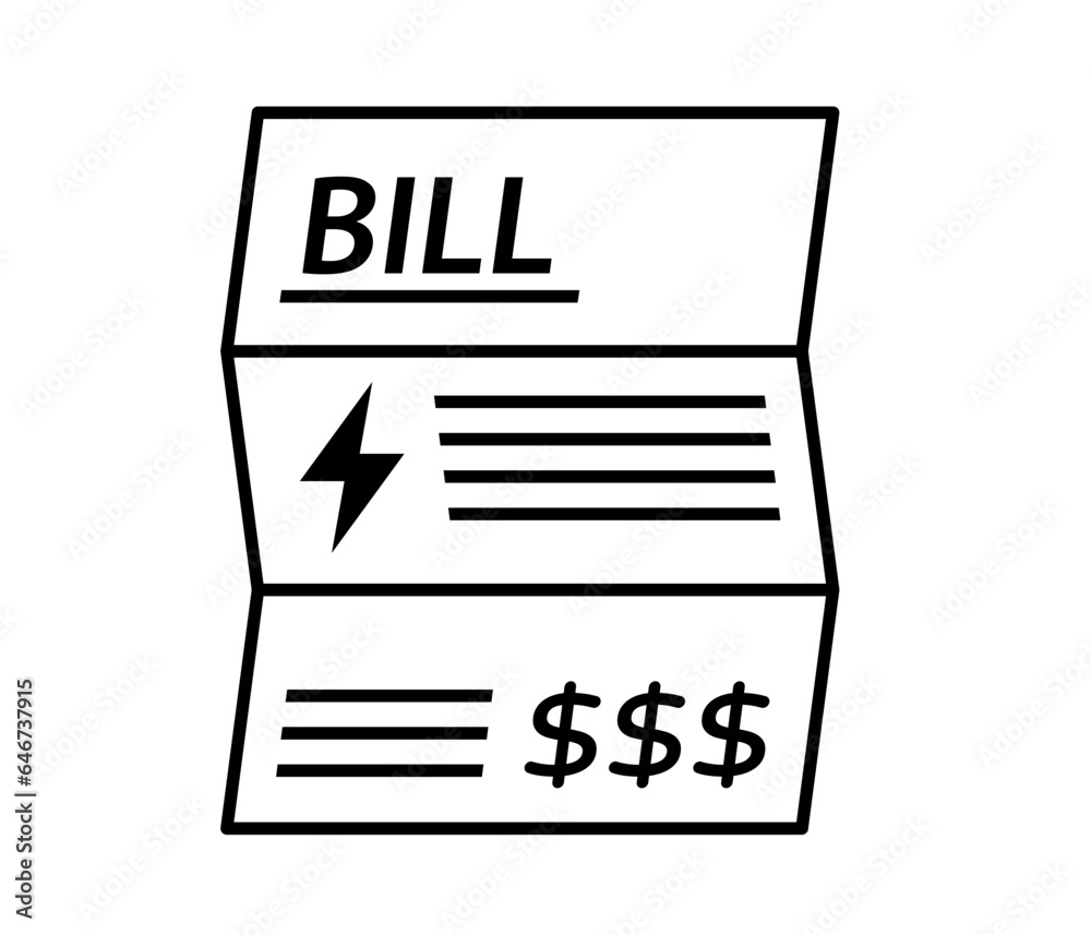 High Electricity Utility bill line icon. Clipart image isolated on white background High Electricity Utility bill line icon. Clipart image isolated on white background