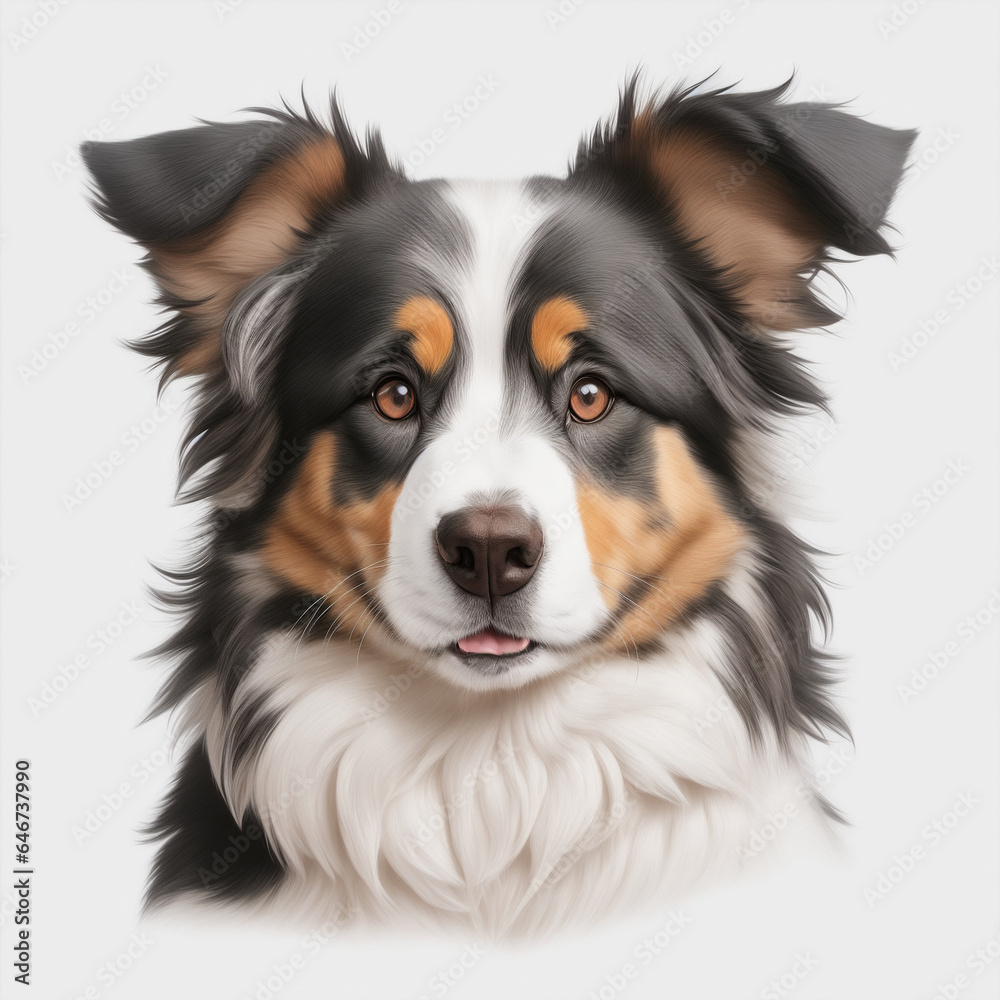 Australian Shepherd, vector,head, looking to side with white background
