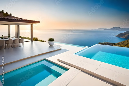 Traditional mediterranean white house with pool on © Muhammad