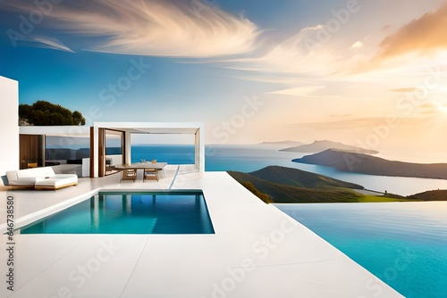 Traditional mediterranean white house with pool on