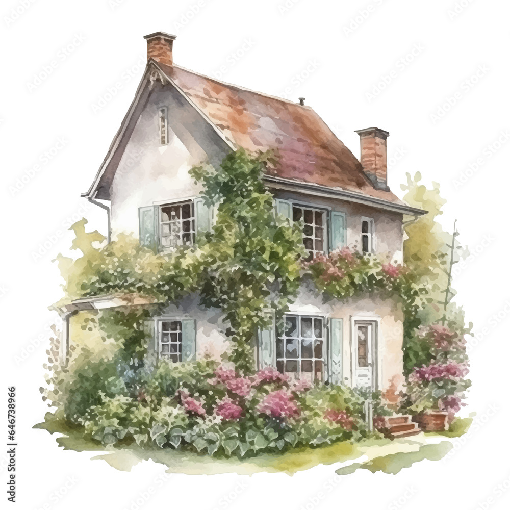 garden house watercolor illustration, generative AI