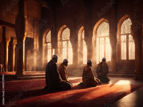 Muslims in the Moscue, Ramadan Kareem - Background AI Image