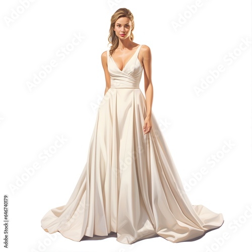 Wedding dress. Beautiful young woman in wedding dress. Full length portrait.