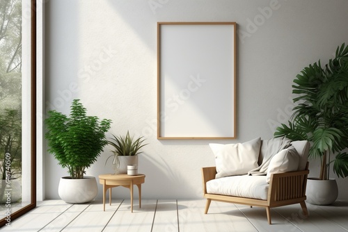Modern Aesthetic Interior Design with Small Blank Poster Created with Generative AI © dendyh7