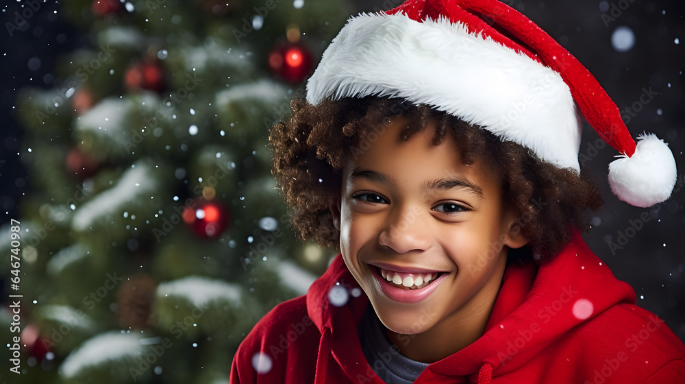 Portrait of a boy wearing a Santa Claus hat, smiling and cheerful. Portrait of a boy wearing a Santa Claus hat, smiling and cheerful.