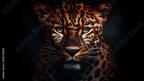 Portrait of a beautiful jaguar on a black background. © HappyKris