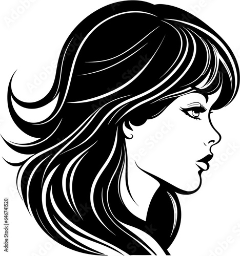 A stunning vector illustration of a young woman's face, exuding grace and beauty. This meticulously crafted artwork showcases intricate details, from flawless skin to captivating eyes and luscious hai