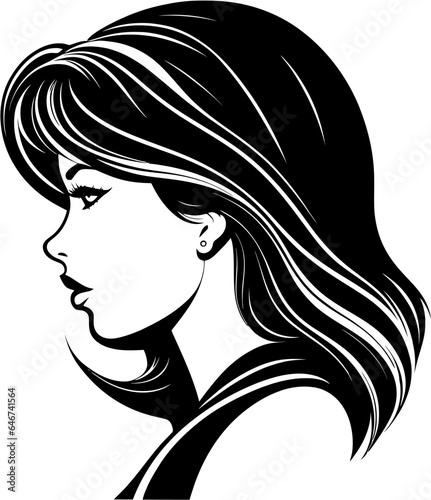 A stunning vector illustration of a young woman's face, exuding grace and beauty. This meticulously crafted artwork showcases intricate details, from flawless skin to captivating eyes and luscious hai