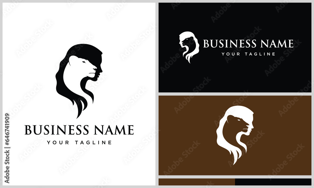 line art lioness logo design